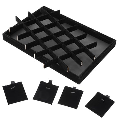 Lemecima 2pcs 24 Grids Stackable Jewelry Tray Organizer with Removable Dividers, Velvet Jewelry Display Tray for Earrings Necklaces Bracelet Rings Display Showcase - Black