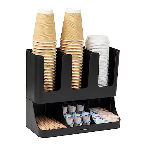 Mind Reader Cup and Condiment Station, 13 Inch Countertop Coffee Bar Organizer with 6 Compartments, Storage Caddy for Cups, Lids and Packets, Plastic, Black - color: Black, size: 6-Compartment, 13" L x 6.4" W x 11.5" H