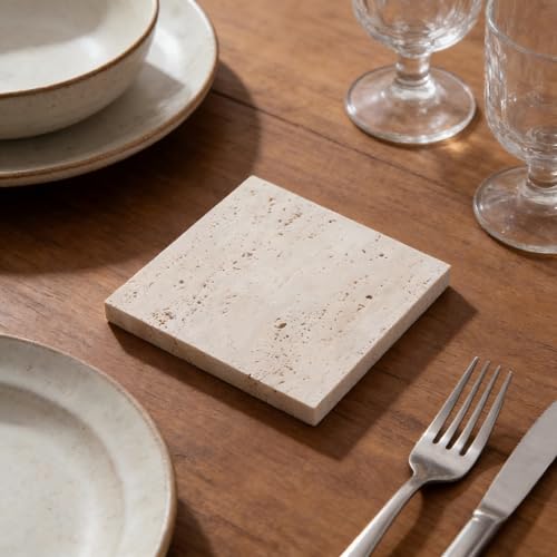 Natural Travertine Stone Display Tiles, Decorative Photography Props for Jewelry, Cosmetics, Home Decor, Beige Stone Blocks (10cm*10cm) - size: 10cm*10cm