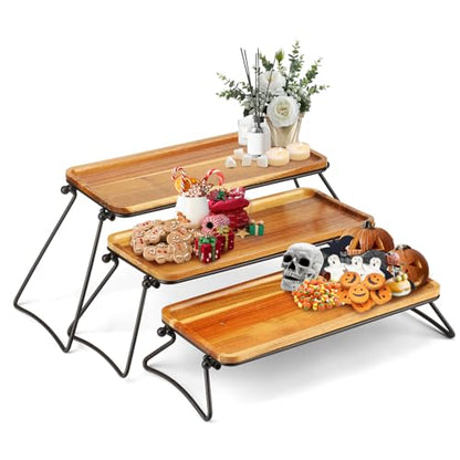 Manspdier Middle Size 3 Tier Cupcake Stand & Towers Serving Tray for Party, Acacia Wooden Dessert Table Display Set, Decorative Tiered Decor Small Chees Charcuterie Boards Rustic Wood Platters Trays - size: 13.4" x 18.9" x 7.3"