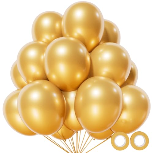 110pcs Metallic Gold Balloons, Metallic Gold Latex Balloons 12 inch, Gold Balloon for Birthday Party Baby Shower Wedding(with 2 Ribbons). - color: A22-gold, size: 12inch(normal)