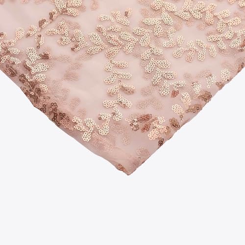 Efavormart Set of 5 Rose Gold Sequin Mesh Cylinder Display Box Stand Covers with Leaf Vine Embroidery, Sparkly Sheer Tulle Pedestal Pillar Prop Covers - color: Rose Gold, size: Sequin Mesh Cylinder Covers - Leaf Pattern