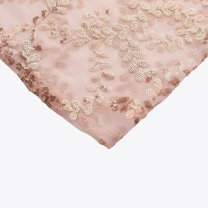 Efavormart Set of 5 Rose Gold Sequin Mesh Cylinder Display Box Stand Covers with Leaf Vine Embroidery, Sparkly Sheer Tulle Pedestal Pillar Prop Covers - color: Rose Gold, size: Sequin Mesh Cylinder Covers - Leaf Pattern