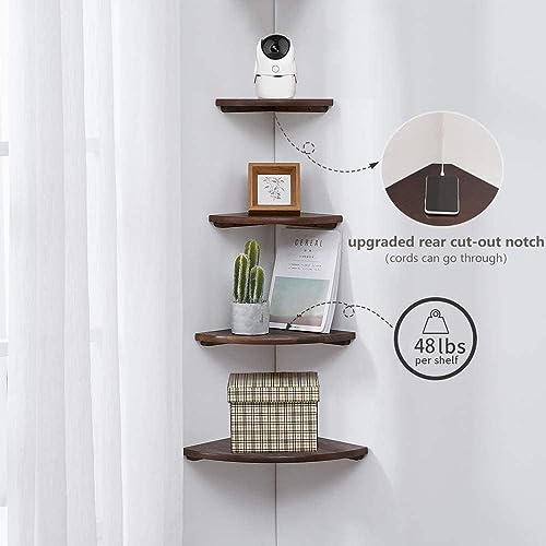 Corner Shelves, Floating Corner Shelf, Set of 3 Solid Oak Wood Corner Wall Shelves, Round End with Wire Hole Shelving for Small Plant for Bedroom Kitchen, Living Room (Size 9/10/12in) - color: Walnut, size: 9/10/12in(3p)