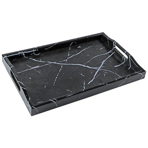 MDLUU Plastic Serving Tray, Ottoman Tray with Cutout Handles, Rectangle Butler Tray for Breakfast in Bed, Coffee Table Decor, Party (Marble) - color: Marble