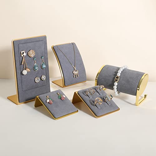 Grey Necklace display stand, Velvet Jewelry necklace display holder for selling, small metal earring neck storage organizer, online jewelry photography props【Grey】 - color: grey