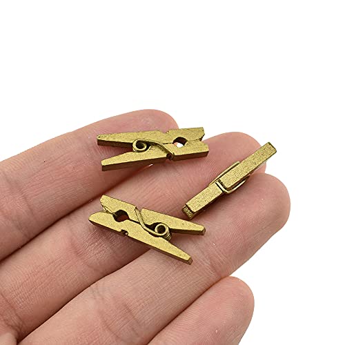 HAHIYO Gold Wooden Clothes Pins Clothespins Mini Do NOT Fall Apart 1 inches Length 80 Pack Sturdy Strong Springs No Rust No Discoloration for Laundry Bathroom DIY Craft Photos Food Opened Bags - size: Gold 1 inches 80 Pack