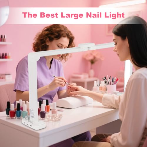 34in Half Moon Light for Nail Desk, Foldable LED Lamp with Phone Holder, Nail Art, Tattooing, Craft Making, Stepless Dimming, 3000-6000K Color Temperature Adjustment, 456 Light Beads, White - color: White