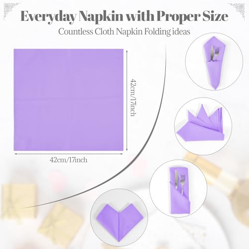 PLOYMONO Lavender Heavy Duty Cloth Napkins - 17 x 17 Inch Solid Washable Polyester Dinner Napkins - Set of 8 Napkins with Hemmed Edges - Great for Weddings, Parties, Spring Easter Summer & More - color: Lavender
