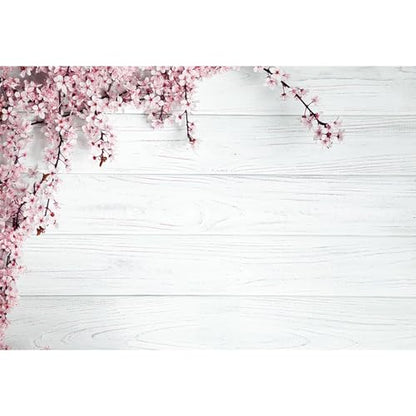 8x6.5ft Valentine's Day Backdrop Countryside Rustic White Wood Plank with Wood Texture Spring Pink Blossom Peach Apricot Cherry Background Children Baby Adults Portraits Backdrop - size: 8x6.5ft