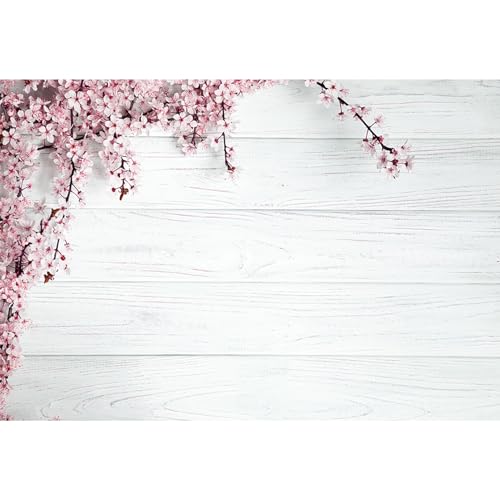 9x6ft Valentine's Day Backdrop Countryside Rustic White Wood Plank with Wood Texture Spring Pink Blossom Peach Apricot Cherry Background Children Baby Adults Portraits Backdrop - size: 9x6ft