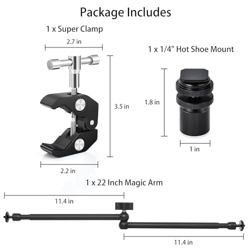 UTEBIT 22 Inch Magic Arm Camera Mount with Super Clamp 1/4" & 3/8" Screw Hole for Desk Rig Flashlight Monitor - size: 22inch