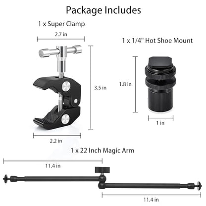 UTEBIT 22 Inch Magic Arm Camera Mount with Super Clamp 1/4" & 3/8" Screw Hole for Desk Rig Flashlight Monitor - size: 22inch