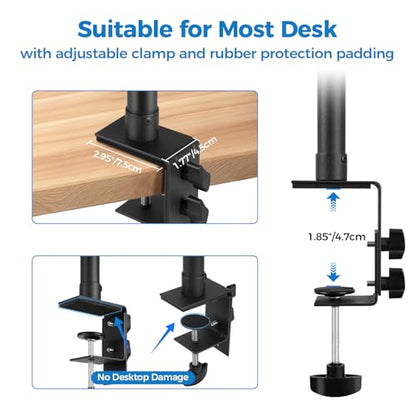 Camera Desk Mount Stand with 1/4" Ball Head and Phone Holder Clip, Desktop Light Stand, 14"-23.6" Adjustable Light Stand, for DSLR Camera,Ring Light,Webcam,Phone