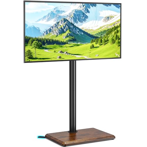 Rfiver Swivel Floor TV Stand with Mount for 32-60 inch TVs up to 88 lbs, Height Adjustable Tall TV Stand with Wood Base, Saving Space Design for Bedroom, Living Room and Corner,Rustic Brown - color: Rustic Brown