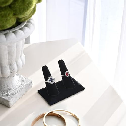 MOOCA 2 Pcs Set 2-Ring Organizer for Showcase Display Ring Finger Holder Jewelry Display Stands Showcase Jewelry Storage Counter, Black Velvet, 3 1/2 W x 2 D x 2 1/8 H inch - color: Black Velvet, Long Finger