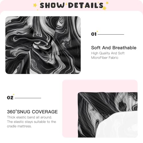 Kigai Black White Marble Texture Crib Sheets - Fitted Crib Sheets for Boys Girls, Soft Baby Crib Mattress Sheets 39 x 27 Inches - size: 39x27 Inch