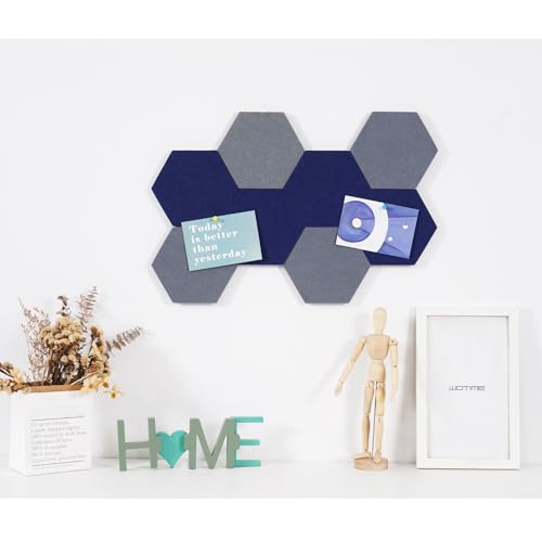 LAJAR 8 Pcs Hexagon Felt Bulletin Board Tiles, Self Adhesive Felt Pin Board Wall Tiles for Photos, Pictures, Memos (Navy Blue) - color: Navy Blue