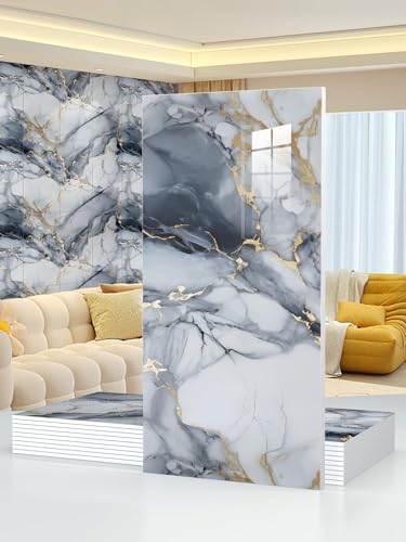 22pcs Marble Peel and Stick Waterproof Wall Panels,Heat-Resistant Backsplash Tile, 23.6"x11.8" PVC Foam Wall Sticker for Kitchen,Living Rooms,TV Walls,Blue and Gold(Not Real Tile 42.6Sq. Ft.) - color: Blue Marble Tiles, size: 23.6" x 11.8" x 2.5MM x 22Pac
