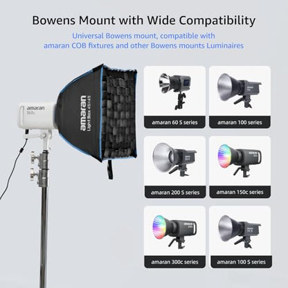 amaran Light Box 4545 Soft Boxes Foldable One-snap Quick-Setup Square Bowens Mount Softbox,for amaran 60/100/200 150c 300c (Light Box 45x45)