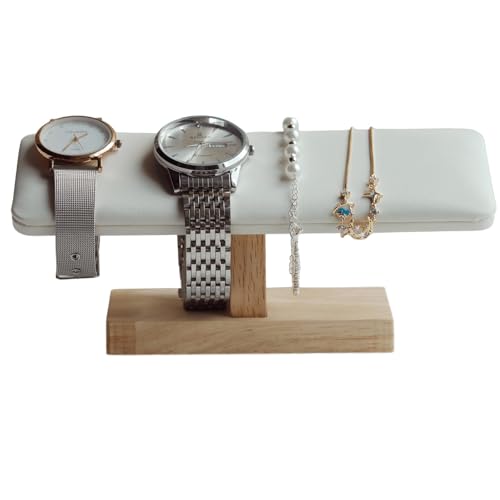 Wooden Watches Display Stands Base Watch Necklace Bracelet Organizer Rack Bangle Scrunchie Headband Showcase Stands Exterior Beige PU - color: Flat PU Beige