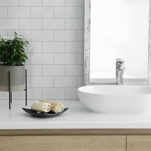 10- Sheet Polished White Peel and Stick Backsplash, 12’’Luxury PVC Ceramic Look Self Stick Subway Tiles, Waterproof Peel and Stick Wall Tiles for Kitchen and Bathrrom - color: Soft-Glossy White