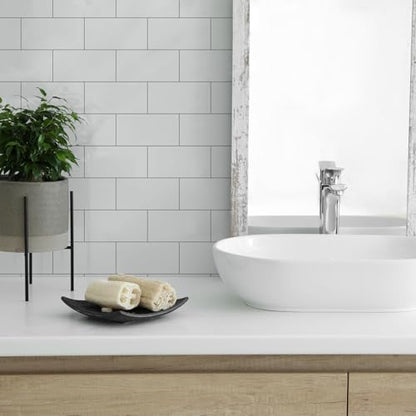 10- Sheet Polished White Peel and Stick Backsplash, 12’’Luxury PVC Ceramic Look Self Stick Subway Tiles, Waterproof Peel and Stick Wall Tiles for Kitchen and Bathrrom - color: Soft-Glossy White