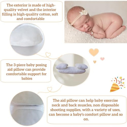 3 PCS Newborn Photography Props, 0-3 Months Baby Posing Pillow, DIY Newborn Professional Photograph Shoot Set (White) - color: White