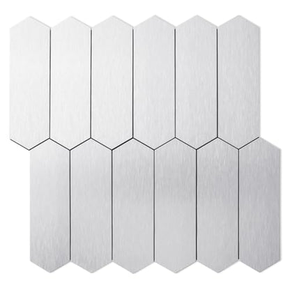 DICOFUN 10 Sheets Brushed Metal Long Hexagon Peel and Stick Backsplash, 12"x12" PVC Stick on Backsplash Wall Tiles for Kitchen and Bathroom - color: Brushed Metal, size: 10 Sheets, 12"x12"x0.12"