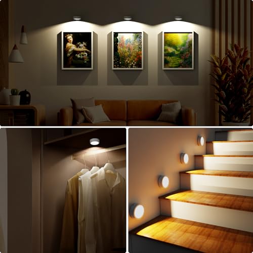 3 Pack Picture Lights for Wall, Rechargeable Battery Operated wall lights, Picture Frame lights with 3 Lighting Modes, Wireless Magnetic Painting Light with Remote Control Timer (White, 3 Pack) - color: White, size: 3 Pack