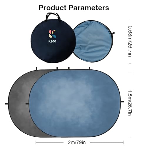 Kate 5x6.5ft(1.5x2m) Collapsible Backdrop Grey Blue Collapsible Twist Flex Folding Pop up Backgrounds for Photoshoot, Headshots Photo, Video Calls