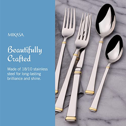 Mikasa Gold Accent Harmony Flatware Set for 12, 65 Piece 18/10 Stainless Steel Silverware with Gold-Trimmed Handles and Serving Utensils, Elegant Dinnerware Service - size: 65 Piece Set, style: Harmony Gold Accent