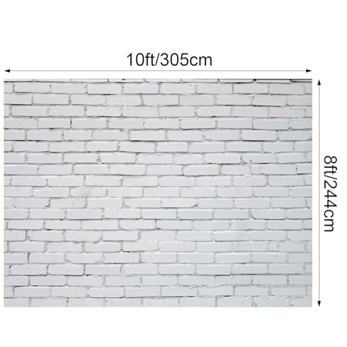 VitalCozy 10 x 8 ft Brick Wall Backdrop for Photoshoot Polyester Fabric White Brick Backdrop Background for Fireplace Home Decoration Newborn Birthday Party - color: White, size: 10 x 8 ft
