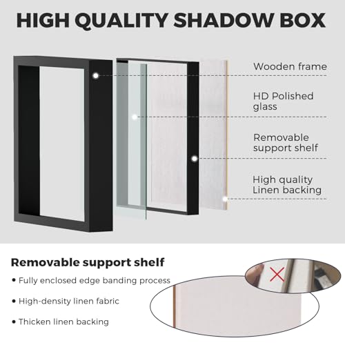 Muzilife 8.5x11 Shadow Box Picture Frame with Linen Board - Wood Display Case Deep Frame with Glass Cover, Ready to Hang Awards, Medals, Tickets, Wedding Memories, Flower and Photos, Black - color: Black, size: 8.5x11