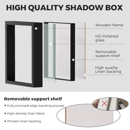 Muzilife 8.5x11 Shadow Box Picture Frame with Linen Board - Wood Display Case Deep Frame with Glass Cover, Ready to Hang Awards, Medals, Tickets, Wedding Memories, Flower and Photos, Black - color: Black, size: 8.5x11