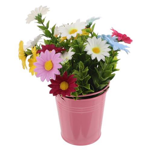 Artificial Daisy Potted Plant Small Faux Flower Desktop Faux Potted Plant Mixed Color with Pink Pot for Home Décor Wedding Photography Prop Random Color