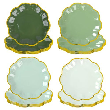 AimFun Sage Green Party Plates Gradient Green Dessert Paper Plate 7inch Gold Foil Scalloped Edge Disposable Cake Plates for Christmas Birthday Bridal Baby Shower Wedding Party Supplies (48) - color: Sage Green