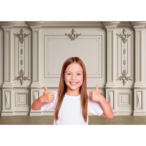 Vintage Room Photography Background Classic Interior Marble Pillars Golden White Wall Backdrop European Frame Castle House Living Room Wallpaper Backdrop Decorations Birthday Wedding Props 5x3ft - color: Gray, size: 5x3ft