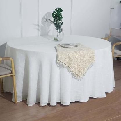 Efavormart 120" White Premium Faux Linen Round Tablecloth | Textured Wrinkle Free Tablecloth - color: White, size: 120" (Round)