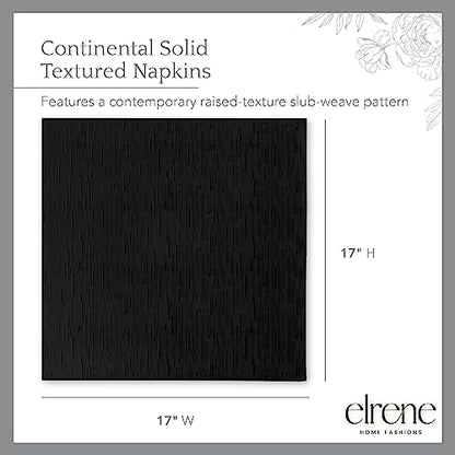 Elrene Home Fashions Continental Solid Textured Water- and Stain-Resistant Napkins, Set of 4, Black - color: Black, size: 17" x 17" (Set of 4)