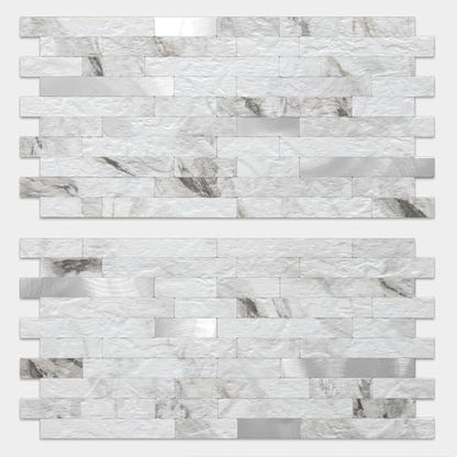 DICOFUN 2 Sheets White Marble Peel and Stick Backsplash Tile, Faux Stone PVC Mixed Metal Stick on Backsplash Kitchen Wall Tiles - color: White Marble + Metal Silver, size: 2 Sheets, 6’’x12’x0.12’’