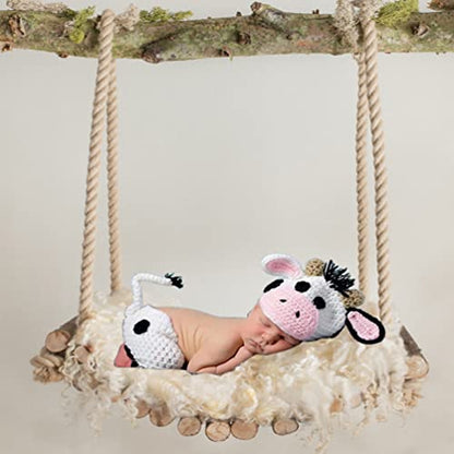 Newborn Baby Photo Shoot Props Girl Boy Crochet Knit Hat Costume Stripe Hat Pants Overalls Photography Props - color: Milk White