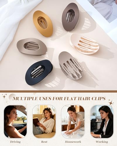 AWAYTR Flat Hair Clips For Women 4.33" Lay Flat Claw Clip for Hair 6Pcs Round Large Hair Claw Clips (Matte - Brown Series) - color: Matte - Brown Series