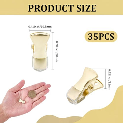 CRASPIRE 35Pcs Mini Metal Alligator Clips Small Non-Slip Silicone Bulldog Spring Clamps 0.8 x 0.4 Inch Gold Crocodile for Wire Photo Curtain Paper ID Badge Holders Lanyards Glasses Jewelry Home - color: Gold