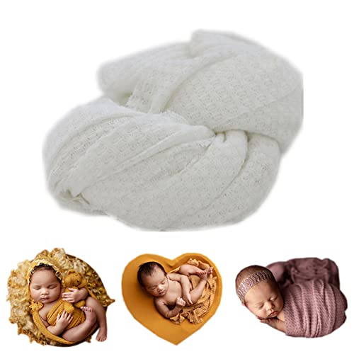 Newborn Photography Props Blanket Wrap Soft Knitted Stretch Baby Boys Girls Photoshoot Prop Cloth (White) - color: White