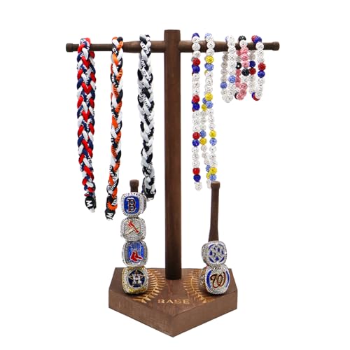 Wooden Baseball or Softball Drip Necklace Organizer Holder, Championship Ring Display Holder, Softball Ring Holder, Sports Ring Holder, Drip Necklace Championship Ring Holder Baseball Display Gift - color: Wood