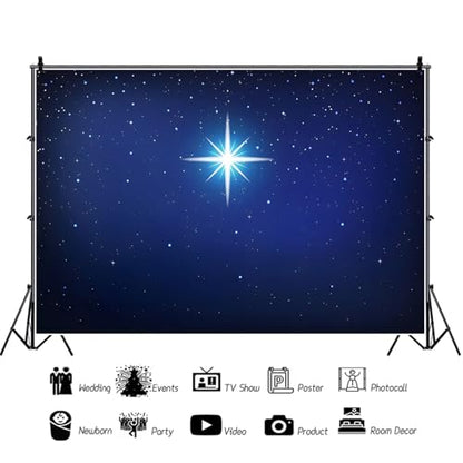 9x6ft Night Star Backdrop Starry Sky Holy Bethlehem Star Photography Background Christmas Nativity Scene Decorations Birth of Jesus Religious Christian Church Wall Photo Booth Props - size: 9x6ft