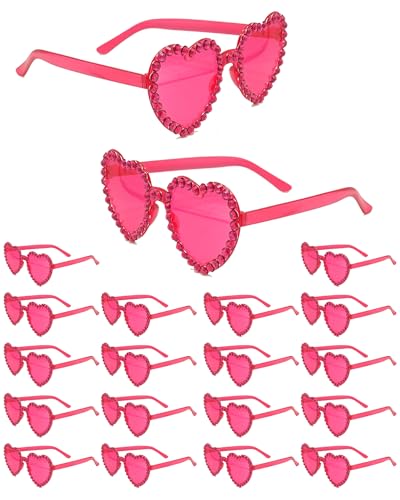 20 Pairs Heart Shaped Sunglasses for Women Colorful Glasses Fun Trendy Transparent Heart Sunglasses Party Favor - color: Rhinestone Rose Red - 20 Pack