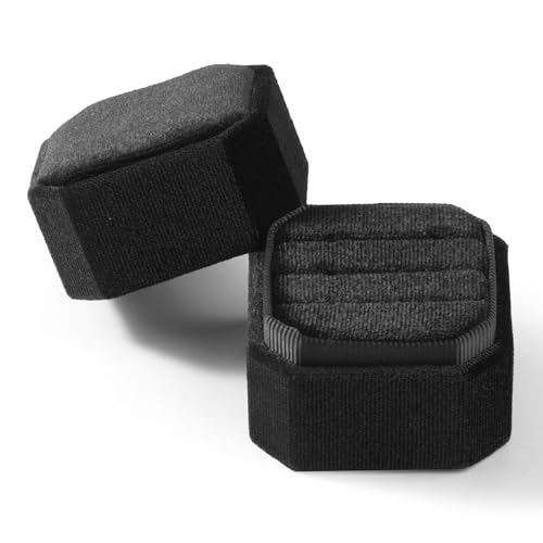 3 Slots Ring Box Velvet Ring Gift Box Wedding Day For Proposal, Engagement, Wedding, Mother's Day, Valentine's Day (Black) - color: Black