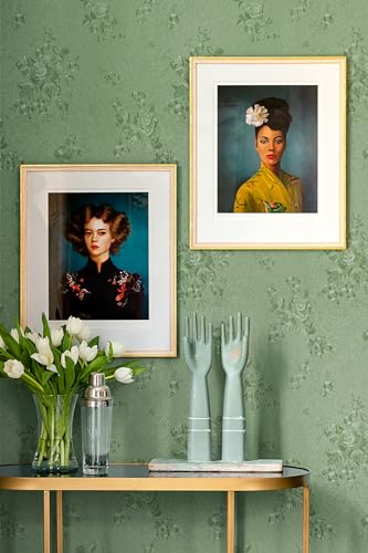 Erfoni 394"x17.7" Green Floral Embossed Wallpaper for Livingroom Decorative Thicken Peel and Stick Wallpaper Floral Textured Removable Contact Paper Vintage Pure Green Self Adhesive Wall Paper DIY - color: Green, size: 17.7" x 394"